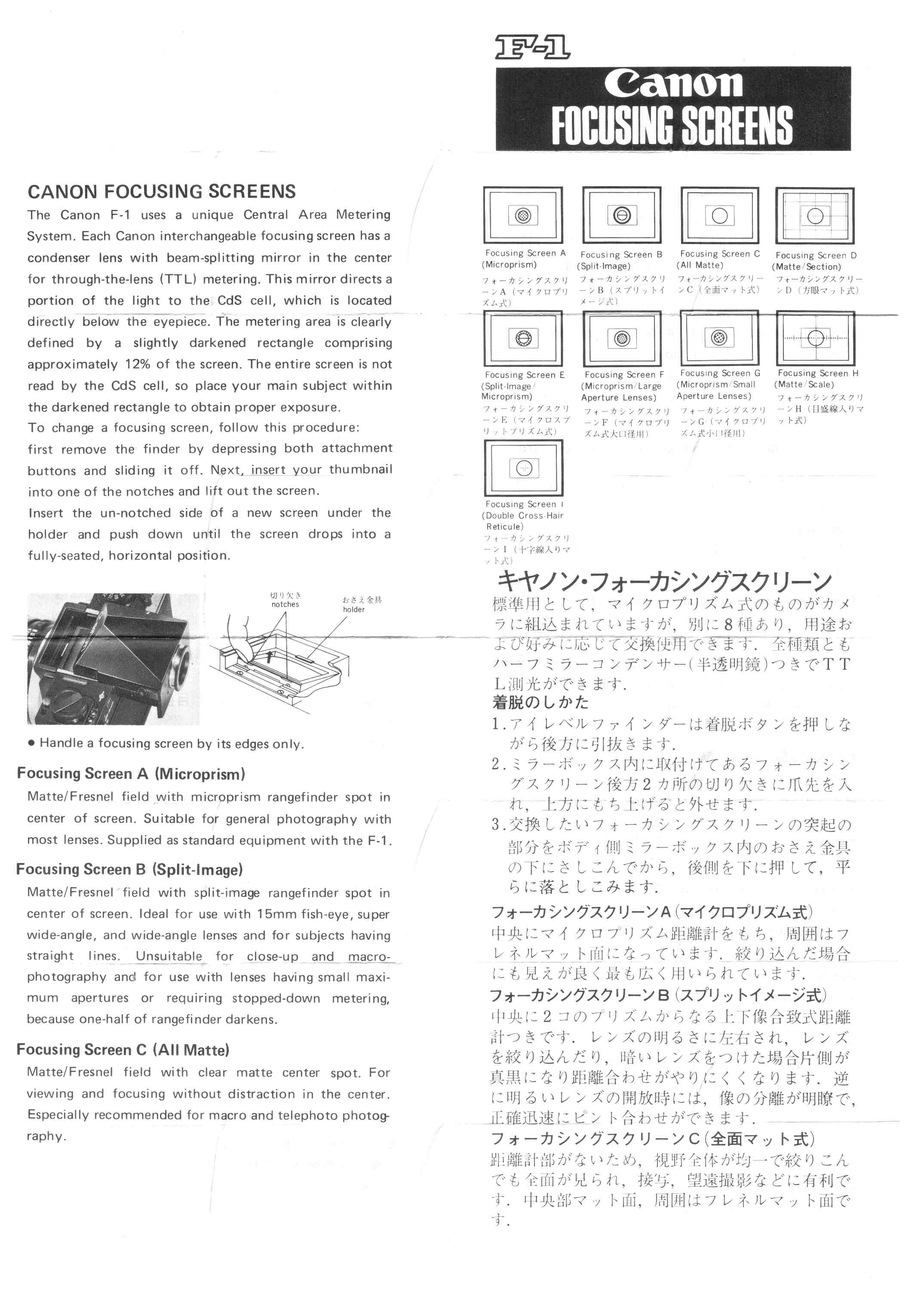 f-1 focusing screens